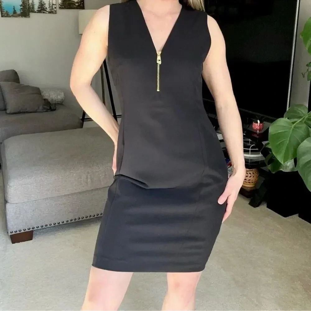 Versace Collection Black Front Zip V Neck Sleeveless Dress XL